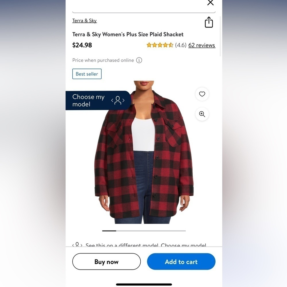 Red black buffalo‎ plaid Shacket plus 0x new - Picture 5 of 6